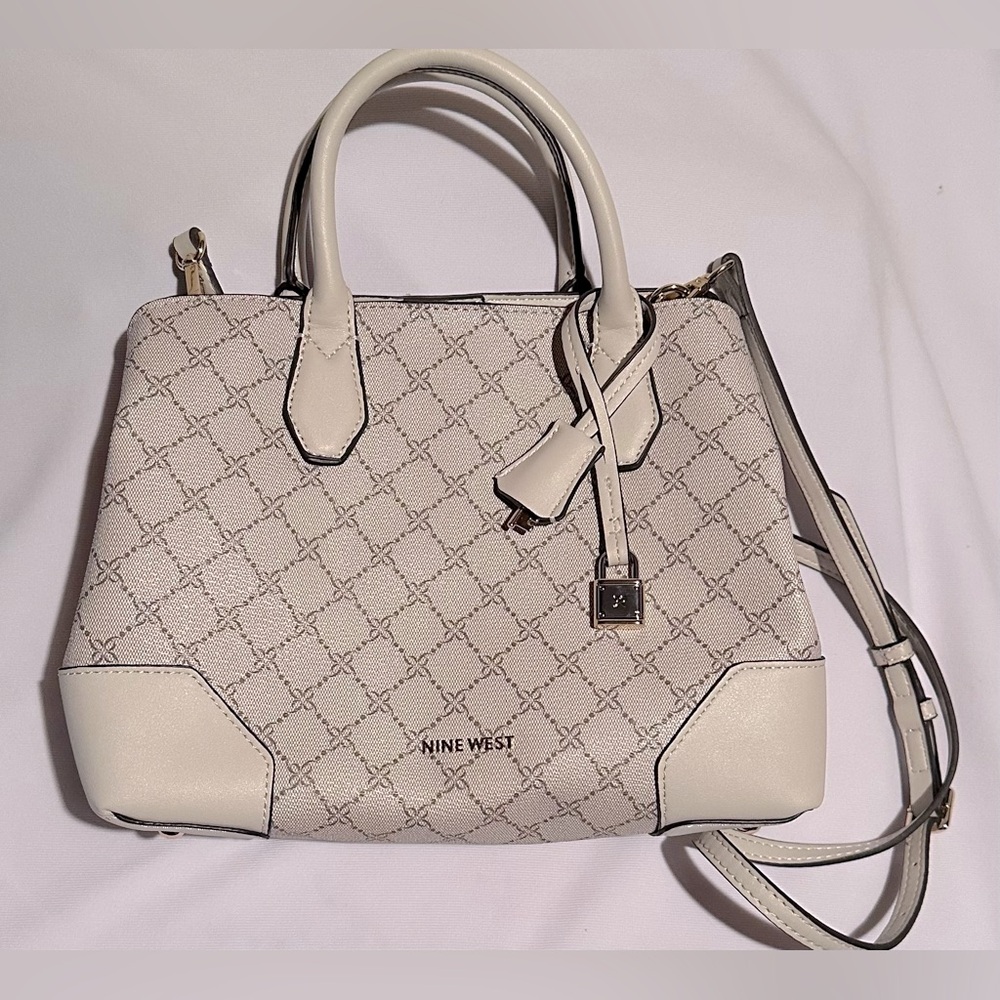 NINE WEST Brooklyn Jet Set faux-leather Medium satchel crossbody bag Mushroom